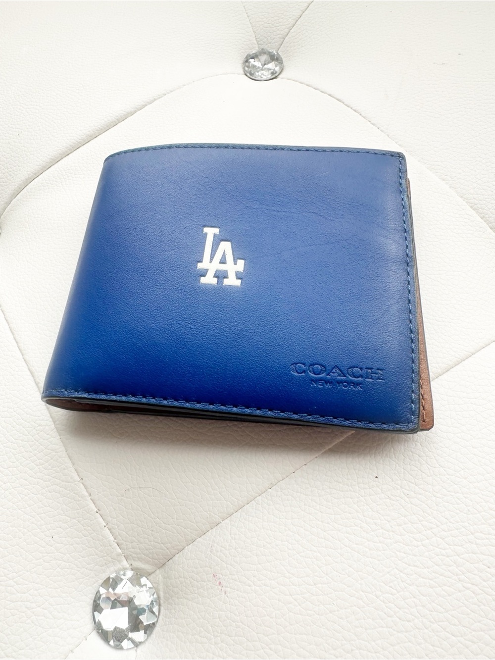 COACH LA Dodgers baseball Men's Bifold Wallet – Blue LA Logo sample authentic